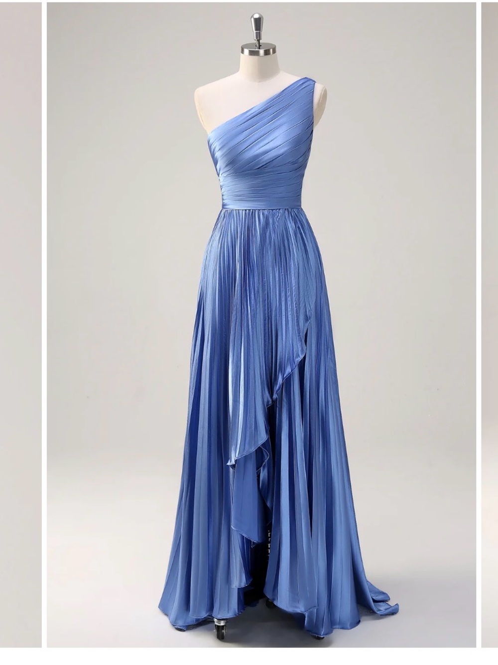 9️⃣ Elegant One-Shoulder Dusty Blue Pleated Maxi Gown - Picture 2 of 6